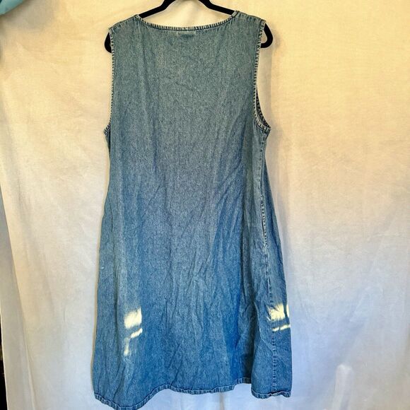 The Vermont Country Store Dress XL Denim Jean Pleat Sleeveless Chambray Buttons - Picture 9 of 12